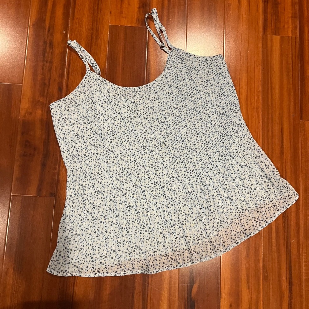 Abercrombie Fitch Floral Tank Baby Blue Pleated Cami Top Cottage Ditsy Size XS